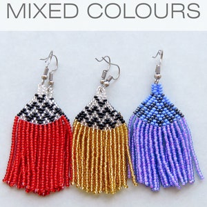 Fringe earrings, Seed bead earrings, Bohemian earrings, Bead fringe earrings,beads earrings, Long earrings,Gift for women, Handmade earrings