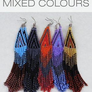 Perlenohrringe, Multi Colors Ohrringe Ethnische Ohrringe Amerikanische gebürtige Seed Perlen Ohrringe Fransen Ohrringe Boho Ohrringe