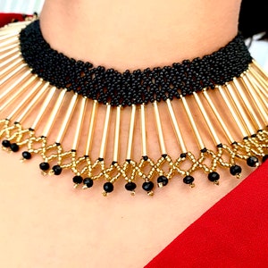 African Maasai Handmade Beaded Choker Necklace |Chunky|Ethnic|Tribal |Gold&Black Necklace |Unique |African Woman Necklace |One Size Fits All