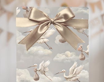 Elegantes Storch-Geschenkpapier: Babyparty, Babyankündigung