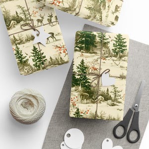 Vintage Christmas Background Wrapping Paper, Winter Landscape, Snowy Village, Seasonal Gift Wrap, Christmas Village Roll