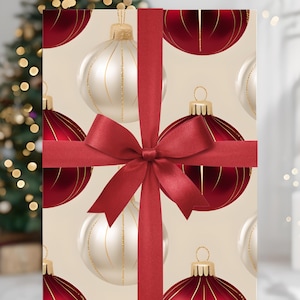 Classic Red & Ivory Christmas Ornament Wrapping Paper