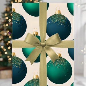Classic Peacock Colored Christmas Ornament Wrapping Paper