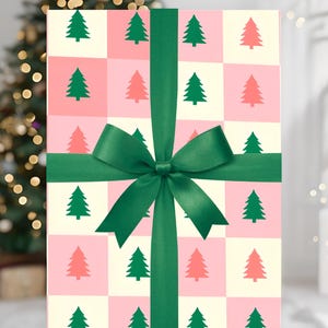 Rosa & Grünes Weihnachtsbaum Geschenkpapier