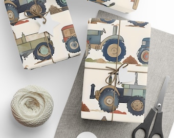 Papel de embrulho personalizado para trator: embrulho para presente de aniversário de fazenda