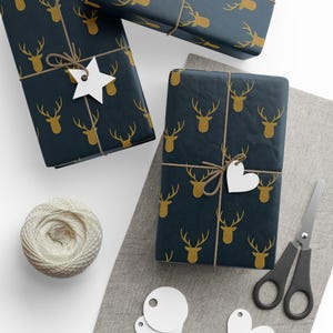 Vintage Reindeer Holiday Wrapping Paper, Deer Wrap, Christmas Gift Wrap, Wrapping Paper Roll, Hunting Gift