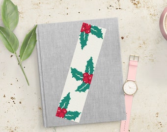 Christmas Cross Stitch Bookmark Pattern Holly Flower Minimalist Design