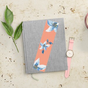 Floral Cross Stitch Bookmark Pattern PDF Printable Blue Lily Flower Minimalist Design