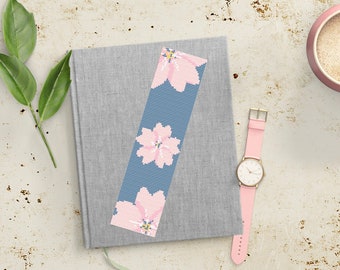 Cross Stitch Bookmark Pattern PDF Printable Soft Pinky Flowers Minimalist Design Floral