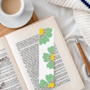 Cross Stitch Bookmark Pattern Flowers Bookmark PDF Printable Green Flowers Minimalist Design Floral