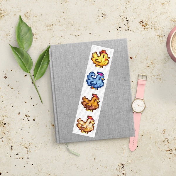 Cross Stitch Pattern Bookmark PDF Stardew Valley Chickens Minimalist Design Video Game