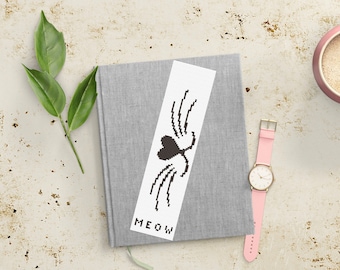 Cross Stitch Pattern Bookmark PDF Cat Whiskers Minimalist Design Meow Cat Cross Stitch