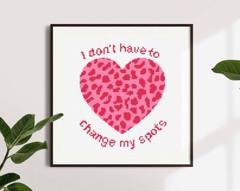 Snarky Feminist Cross Stitch Pattern: Leopard Heart (PDF Pattern)