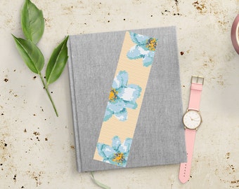 Cross Stitch Bookmark Pattern PDF Printable Blue Flowers Minimalist Design Floral