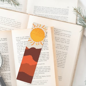 Cross Stitch Bookmark Pattern PDF Mountains Sun Lights Minimalist Design