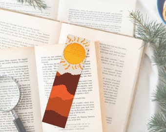 Cross Stitch Bookmark Pattern PDF Mountains Sun Lights Minimalist Design