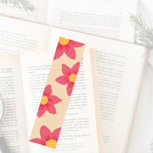 Cross Stitch Bookmark Pattern Flowers PDF Printable Rosy Petals Flowers Minimalist Design Floral