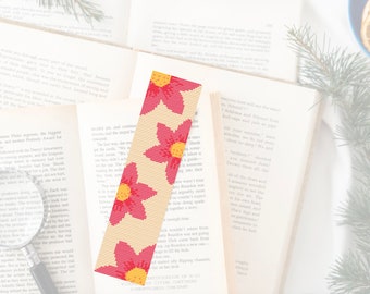 Cross Stitch Bookmark Pattern Flowers PDF Printable Rosy Petals Flowers Minimalist Design Floral