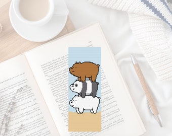 Funny Cross Stitch Pattern Bookmark PDF We Bare Bears Minimalist Design Cartoon