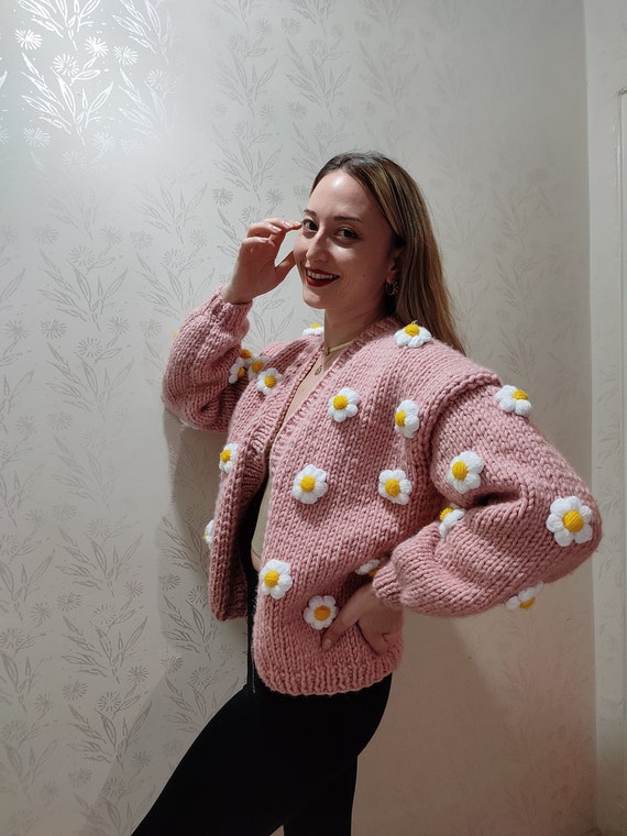 Women's 3D Flowers Cardigan, Pink Cardigan. Lady Gift. Mom