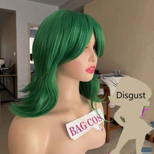 Inside Out Disgust Cosplay Wig: Green Short Wavy Halloween Costume Wig