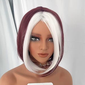 Rogue Cosplay Wig: Brown Short Bob with White Streaks - Synthetic Costume Wig
