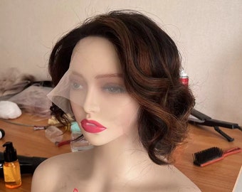 Side Part Lace front Wigs Human Hair Higlights wigs short Bob Wigs Lace Front Wigs Lace Closure Wigs Brown blonde Wigs For Women