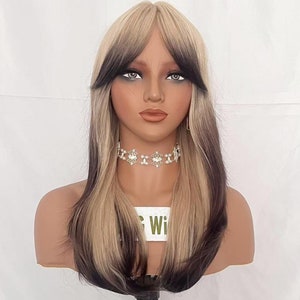Perücken lange blonde Ombre Perücken mit Pony-Kunstfaser-Perücken Cosplay Perücke für Frauen