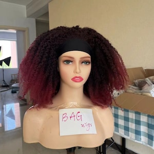 Synthetic Wig Afro kinky curly wig Red headband Wig short curly wig cosplay Wig for women