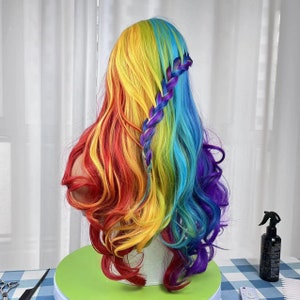 Wigs Rainbow Wigs Cosplay Wigs Synthetic Costume Wigs Halloween Wigs Braided colorful Long Wigs