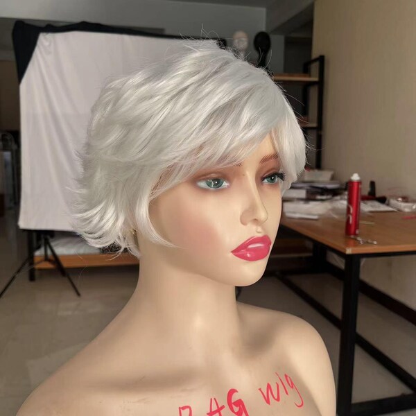 Mesmerizing Short White Wig Abstract Art