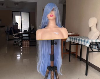Blue Long Wig with Bangs: Synthetic Cosplay Costume Wig