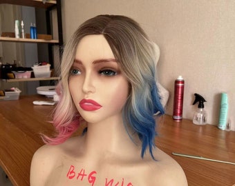 Peluca para cosplay: Peluca corta rubia ondulada para disfraz