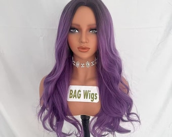 Wigs Middle Parted Purple Wigs Cosplay Wigs Synthetic Costume Wigs Halloween Wigs Long Purple Wavy Wigs