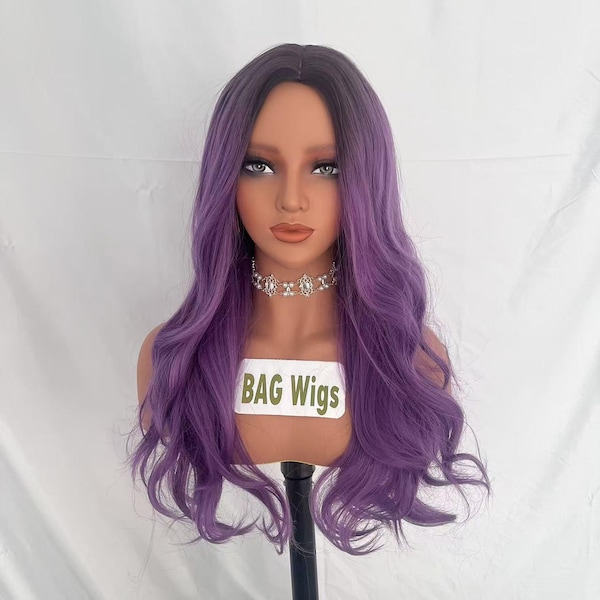 Middle Parted Long Purple Wavy Synthetic Wig: Cosplay Costume Halloween