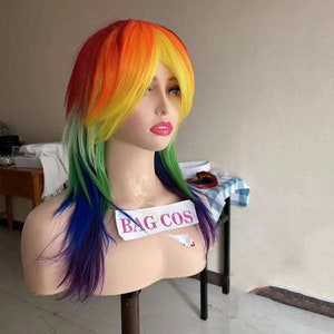 Wig Rainbow wig Dash Wig Rainbow little pony tail Cosplay Wig Costume Wig with bangs long rainbow Role Play wig straight wig Halloween Wig