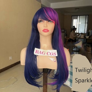 Wig Cosplay Wig Twilight Sparkle Wig with pony tail Costume Wig with bangs long Blue purple Role Play wig straight wig Halloween Wig