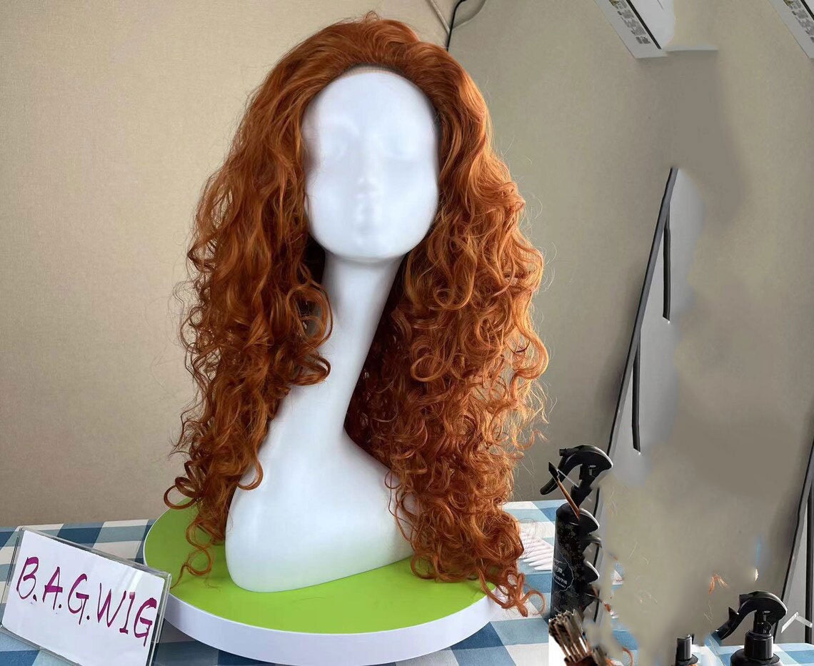 Merida Cosplay Wig: Long Curly Orange Synthetic Costume Wig Brave