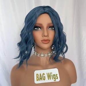 Wig Inside Out Envy wig Blue Cosplay Wig Short Blue Curly wig Halloween Wig Costume Wig for women
