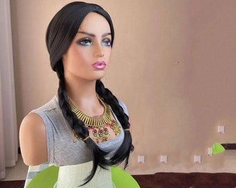 Peluca de cosplay: Peluca negra trenzada para disfraz