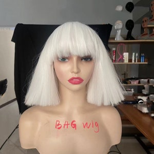 Witte bob pruik: synthetisch cosplaykostuum Lady Gaga-pruik
