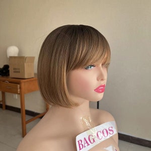 Wig Ombre brown short cut bob wig with bangs Cosplay wig for women Synthetic wig