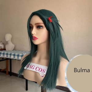 Bulma Cosplay Wig: Long Green Synthetic Wig with Bangs Dragon Ball