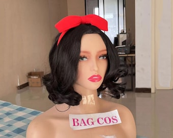 Snow White Wig: Short Black Wavy Cosplay Wig, Heat Resistant