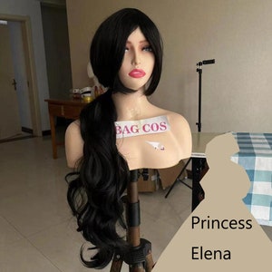 Princess Elena Cosplay Wig: Long Black Ponytail, Synthetic Costume Wig