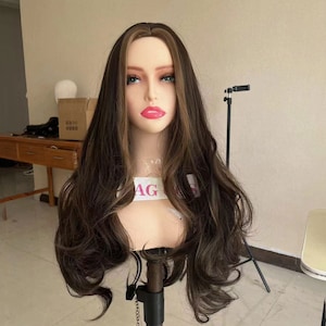 Brown Highlights Body Wave Wig: Long Synthetic Wig