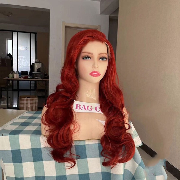 Wig Princess Ariel Cosplay Wig Synthetic Wig The little mermaid Cosplay Wig Costume Wig long red wavy wig with bangs for women girls