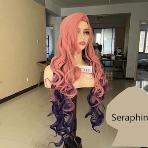 Wig Cosplay Wig Seraphine Wig Costume Wig with bangs long PINK Role Play wig straight wig Halloween Wig