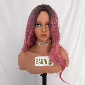Wigs Long Pink Ombre Wig Wavy Wigs Middle Parted Synthetic Wigs For Women