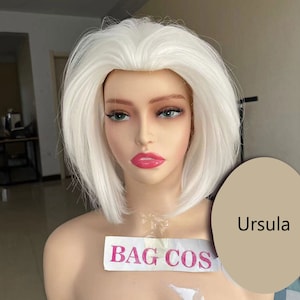 Ursula-cosplaypruik: korte witte golvende synthetische halloweenpruik